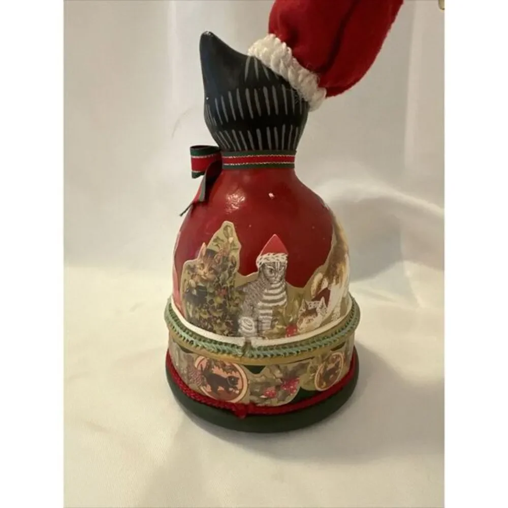 Smithsonian Vtg 10in Cat Decorative Box‎ Decor Santa Paws Christmas Decoupage